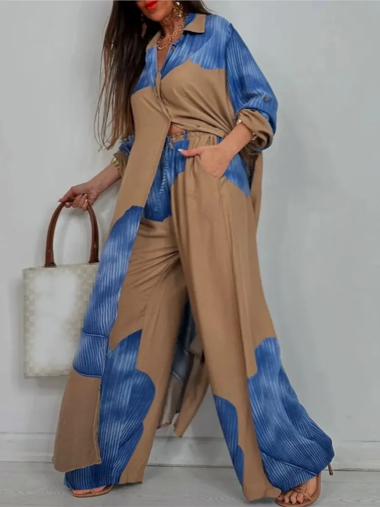 Spring Summer Fashion Patchwork Print Two Piece Sets Women V-neck Long Sleeved Buttons Shirt Wide Leg Pants Casual Loose Set
Spring Summer Fashion Patchwork Print Two Piece Sets Women V-neck Long Sleeved Buttons Shirt Wide Leg Pants Casual Loose Set