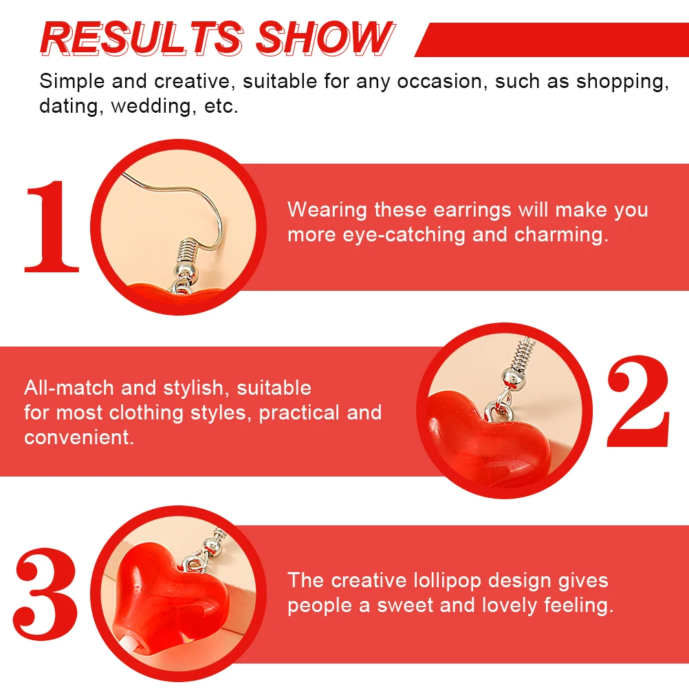 1 Pair Lollipop Drops Heart Earrings Lightweight Dangle Earrings For Women Fashionable Pendant Gift For Christmas Wedding 
1 Pair Lollipop Drops Heart Earrings Lightweight Dangle Earrings For Women Fashionable Pendant Gift For Christmas Wedding