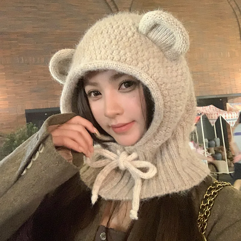 Korean Style Bear Balaclava Hat Windproof Outdoor Knit Hooded Ear Neck Protection Solid Beanie Hat for Women Autumn Winter
Korean Style Bear Balaclava Hat Windproof Outdoor Knit Hooded Ear Neck Protection Solid Beanie Hat for Women Autumn Winter