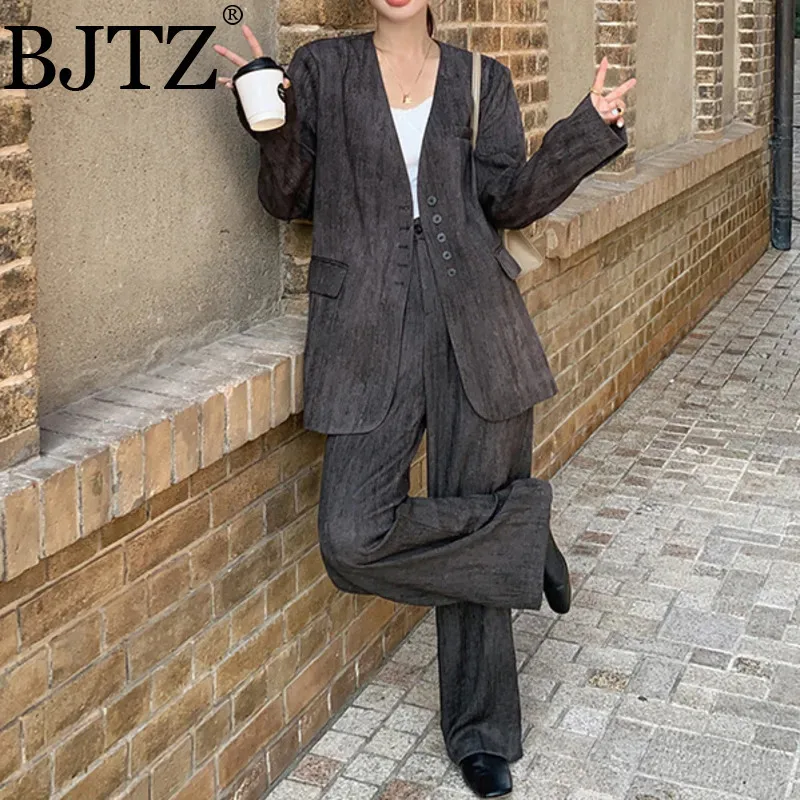 BJTZ Linen Suit Set Pants Sets Grey Design Cotton And For Women's Spring 2025 New Fashion Style High Waist WideTwo-piece Set
BJTZ Linen Suit Set Pants Sets Grey Design Cotton And For Women's Spring 2025 New Fashion Style High Waist WideTwo-piece Set