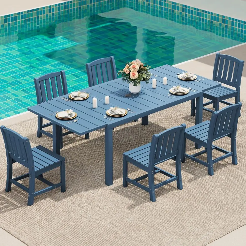 Expandable Outdoor Dining Set with 6 Chairs, Weather-Resistant, Blue
Expandable Outdoor Dining Set with 6 Chairs, Weather-Resistant, Blue