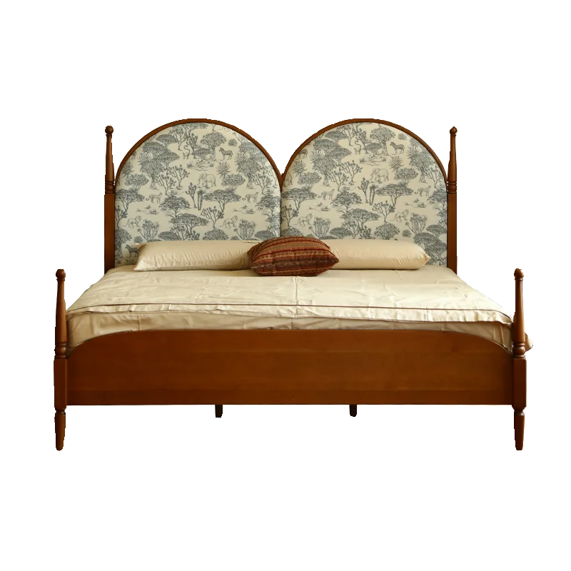 Solid wood bed master bedroom double wedding bed French cherry wood retro printed cloth soft backrest bed 1.8 meters
Solid wood bed master bedroom double wedding bed French cherry wood retro printed cloth soft backrest bed 1.8 meters