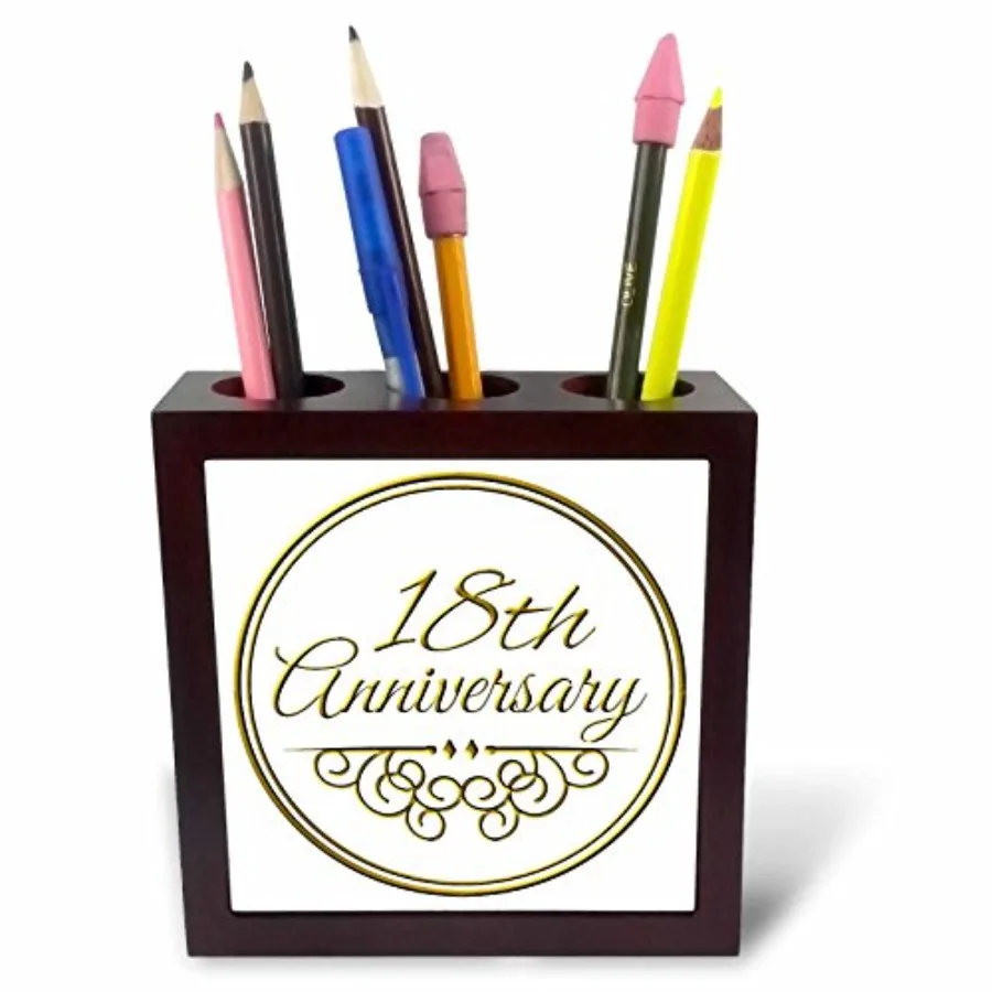 ph_154460_1 18th Gold Text for Celebrating Wedding Anniversaries 18 Years Married Together Tile Pen Holder, 5"
ph_154460_1 18th Gold Text for Celebrating Wedding Anniversaries 18 Years Married Together Tile Pen Holder, 5"
