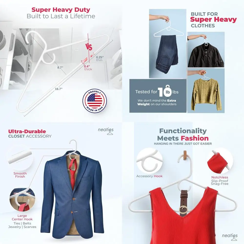 Набор из 50 прочных пластиковых вешалок - выдерживают до 4,5 кг, идеально подходят для пальто, брюк, джинсов, одежды для взрослых - белые и черные
Набор из 50 прочных пластиковых вешалок - выдерживают до 4,5 кг, идеально подходят для пальто, брюк, джинсов, одежды для взрослых - белые и черные