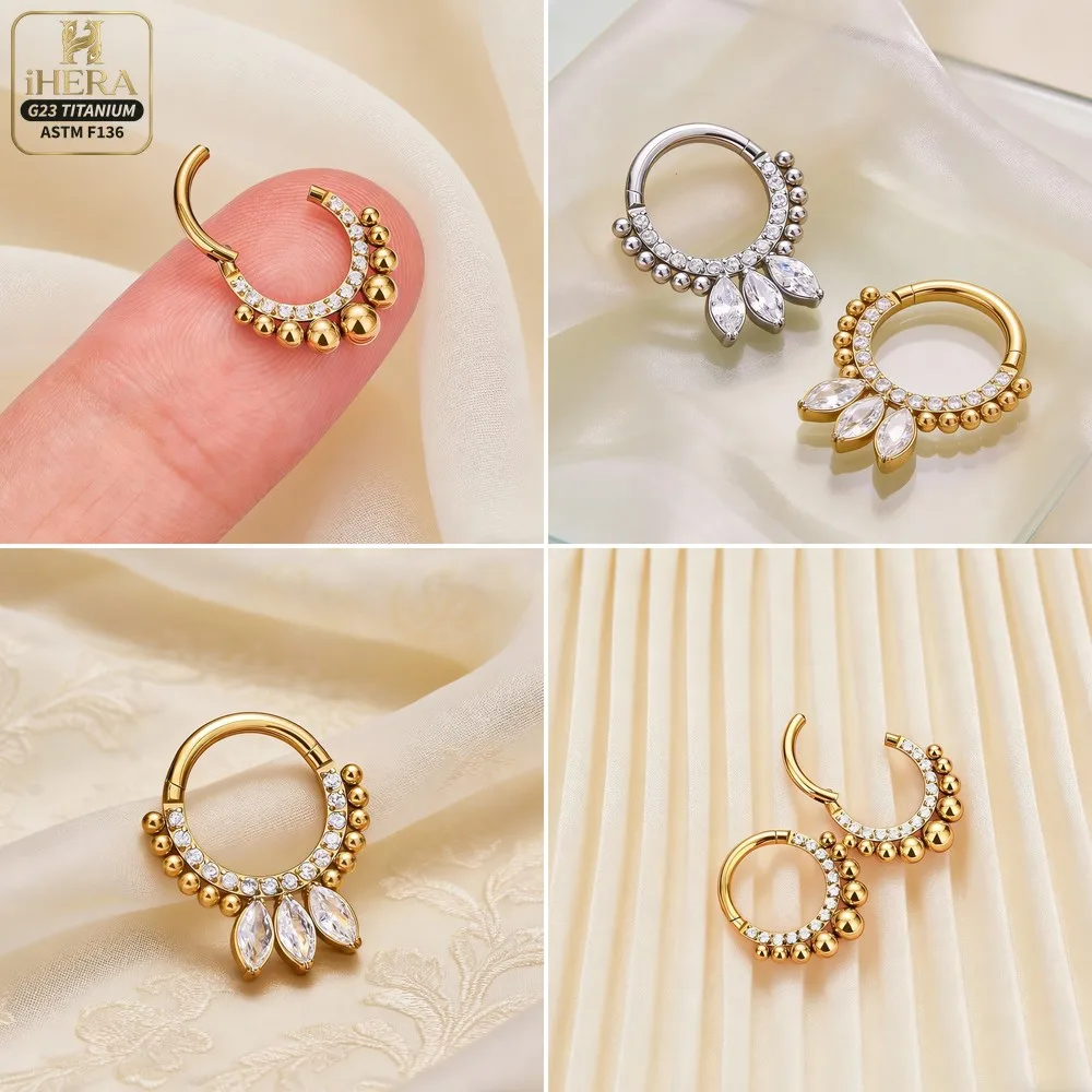 ASTM F136 Titanium Luxury CZ Inlaid Hinged Segment Ring Round Hoop Daith Helix Septum Piercing Jewelry Clicker Nose Ring Set
ASTM F136 Titanium Luxury CZ Inlaid Hinged Segment Ring Round Hoop Daith Helix Septum Piercing Jewelry Clicker Nose Ring Set