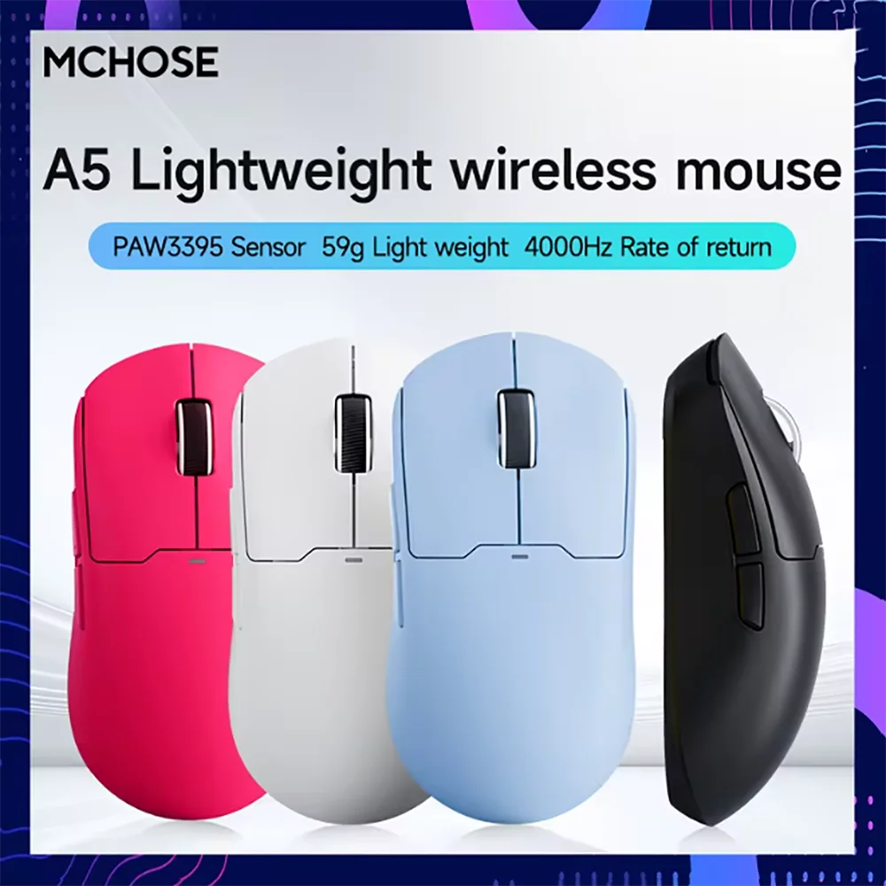 MCHOSE A5 V2 Ultralight Wireless Gaming Mouse 26000DPI 4000Hz PAW3395 3-Mode (BT/Type-C/2.4G) for Esports PC Games
MCHOSE A5 V2 Ultralight Wireless Gaming Mouse 26000DPI 4000Hz PAW3395 3-Mode (BT/Type-C/2.4G) for Esports PC Games