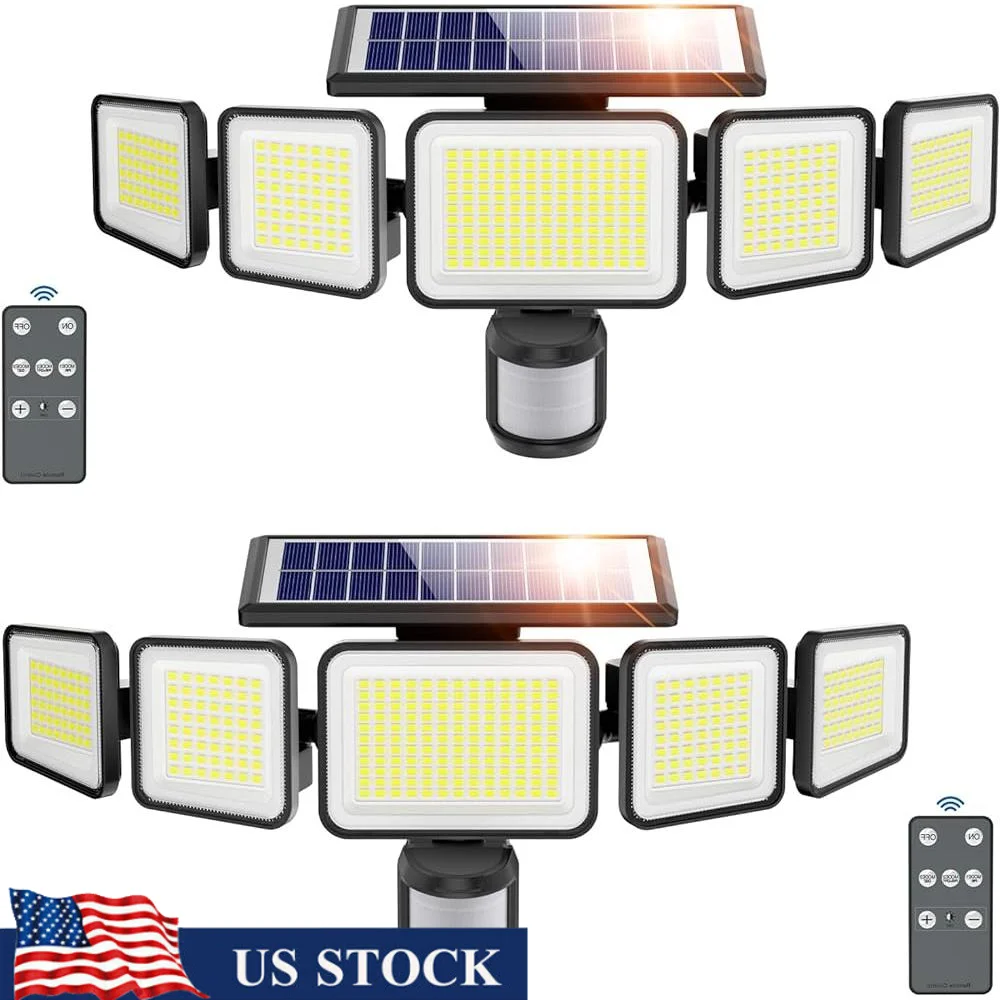 3000LM Solar Motion Sensor Lights 318 LED 5 Adjustable Heads Waterproof Outdoor Security Lights 3 Brightness Modes IP65
3000LM Solar Motion Sensor Lights 318 LED 5 Adjustable Heads Waterproof Outdoor Security Lights 3 Brightness Modes IP65