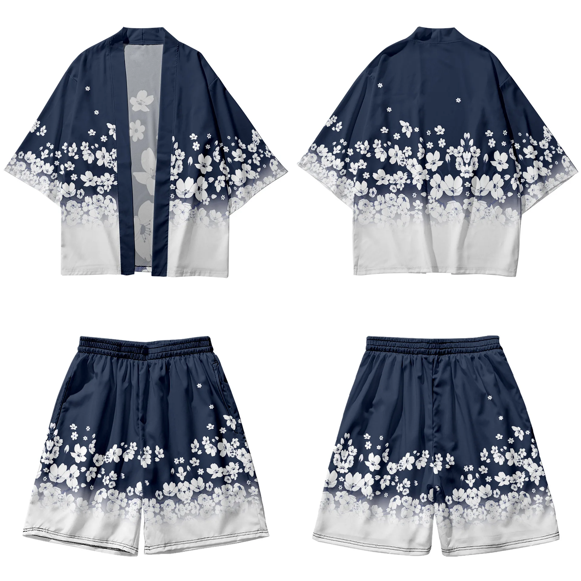 Couple Women Men Asian Clothes Harajuku Gradient Floral Printed Japanese Kimono Casual Loose Cardigan And Beach Shorts Set
Couple Women Men Asian Clothes Harajuku Gradient Floral Printed Japanese Kimono Casual Loose Cardigan And Beach Shorts Set