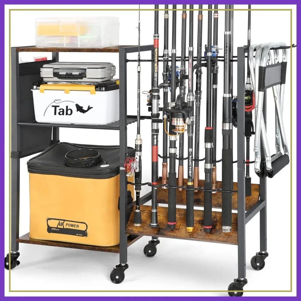 Fishing Rod Holders Rolling Rack for Garage & Boat, Tackle Box & Reel Holder Cart, Easy Assembly Gear Management System, Birthday Gift for Dad Anglers
Fishing Rod Holders Rolling Rack for Garage & Boat, Tackle Box & Reel Holder Cart, Easy Assembly Gear Management System, Birthday Gift for Dad Anglers
