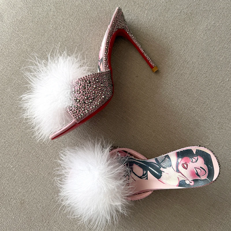 Shiny Crystal Rhinestone Open Toe High Heel Slipper White Feather Sexy Women Printed Available Big Plus Size Brand On Sale
Shiny Crystal Rhinestone Open Toe High Heel Slipper White Feather Sexy Women Printed Available Big Plus Size Brand On Sale