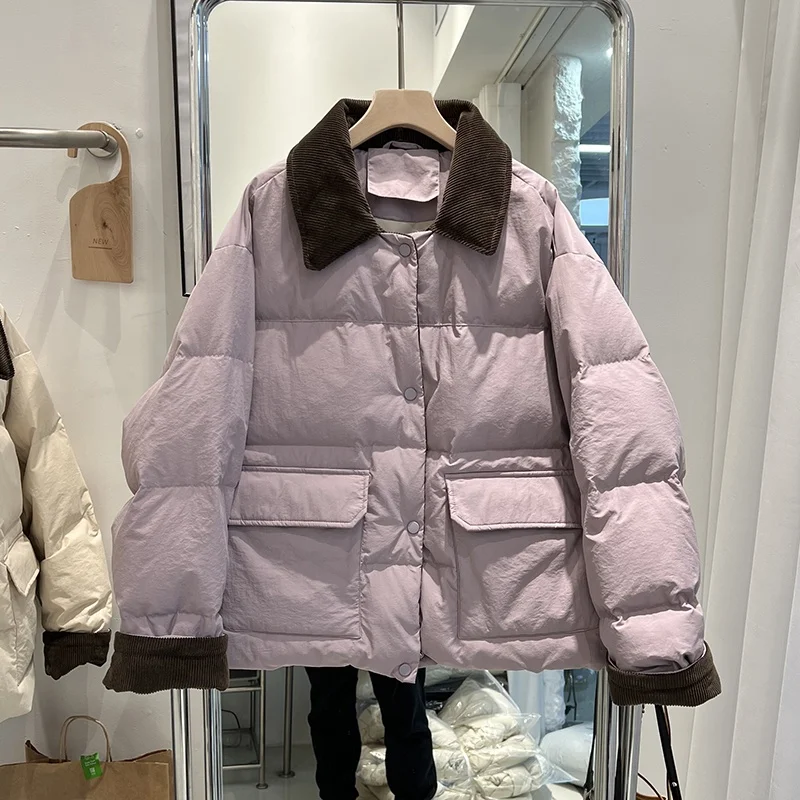 Purple down Cotton Jacket Women's Short Style Retro Color Block Winter Coat Trendy Large Size Commute Korean Version Zipper
Purple down Cotton Jacket Women's Short Style Retro Color Block Winter Coat Trendy Large Size Commute Korean Version Zipper