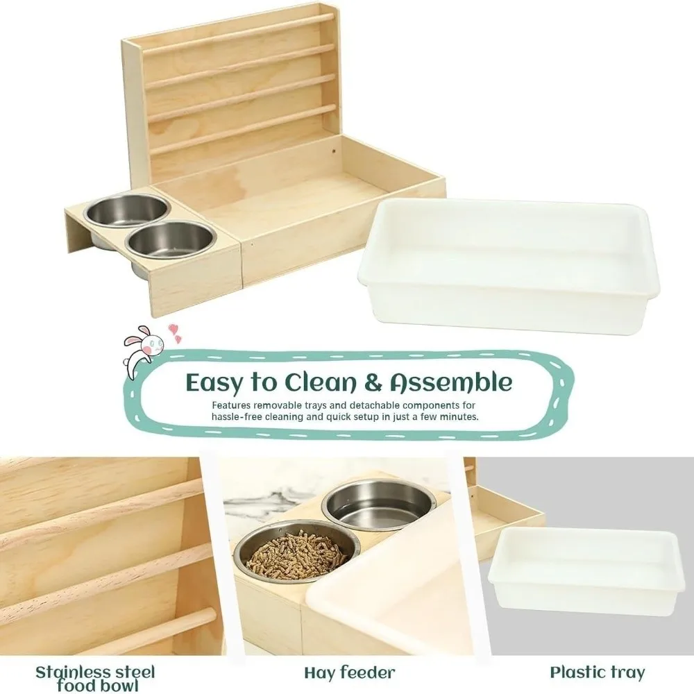 Multifunctional Rabbit Hay Feeder Wooden 3 in 1 Bunny Feeding Manger with Litter Box Wet and Dry Separation 
Multifunctional Rabbit Hay Feeder Wooden 3 in 1 Bunny Feeding Manger with Litter Box Wet and Dry Separation