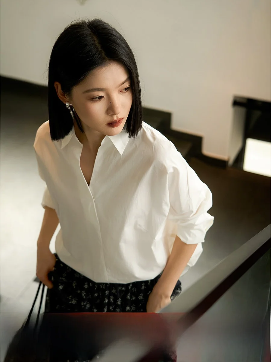 Xhange Fashionable Long Sleeve Loose Cotton Shirt V-Neck High-Yield Spring 2026 Women's Business Casual Pure Color Breathable
Xhange Fashionable Long Sleeve Loose Cotton Shirt V-Neck High-Yield Spring 2026 Women's Business Casual Pure Color Breathable
