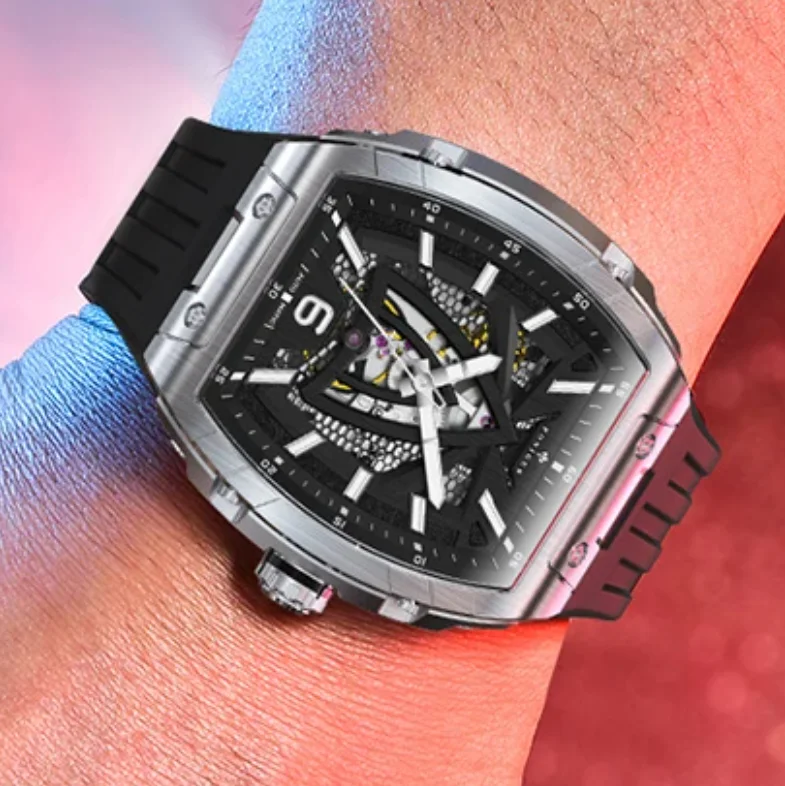 PONIGER Men Automatic Watch 44mm Tonneau Mechanical Wristwatch Sapphire Luminous Skeleton Dial Rubber Strap
PONIGER Men Automatic Watch 44mm Tonneau Mechanical Wristwatch Sapphire Luminous Skeleton Dial Rubber Strap