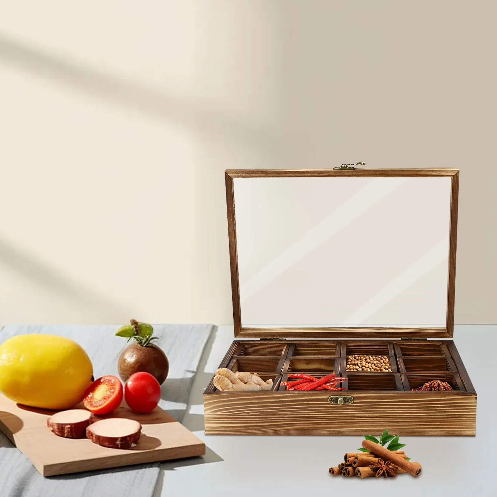 12 Compartments Wooden Spice Box Retro Spice Fit Box Multipurpose Decorative Boxes w/Glass Lid Top & Wooden Spoon for Kitchen
12 Compartments Wooden Spice Box Retro Spice Fit Box Multipurpose Decorative Boxes w/Glass Lid Top & Wooden Spoon for Kitchen