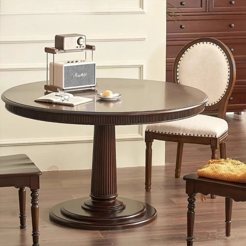 French retro solid wood dining table small apartment round table American light luxury dining table
French retro solid wood dining table small apartment round table American light luxury dining table