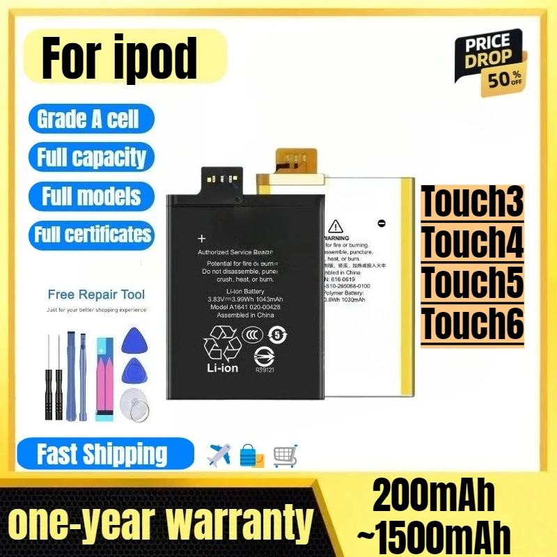 Battery for Ipod Touch3/Touch4/Touch5/Touch6 High Quality High Capacity Battery Replacement Bateria Grade A Cell with Tools
Battery for Ipod Touch3/Touch4/Touch5/Touch6 High Quality High Capacity Battery Replacement Bateria Grade A Cell with Tools