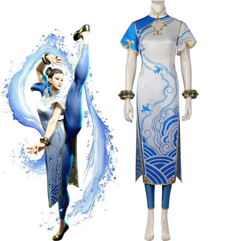 Game Chun Li Cosplay Fantasia Costume Women Elegant Blue Cheongsam Leggings Dress Battle Suit Halloween Christmas Gown
Game Chun Li Cosplay Fantasia Costume Women Elegant Blue Cheongsam Leggings Dress Battle Suit Halloween Christmas Gown