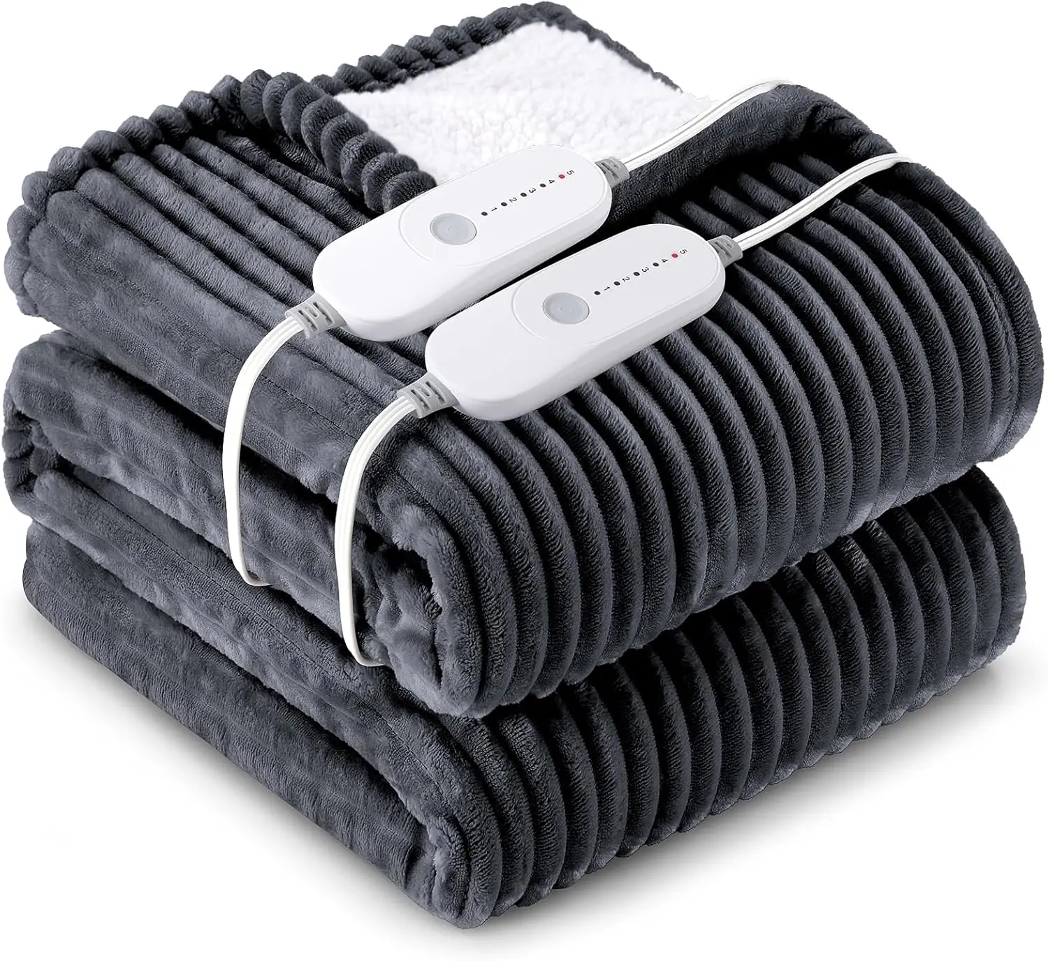 Electric Heated Blanket Queen Size, Soft Flannel Sherpa with 5 Heat Settings & Auto Shut-Off, Machine Washable in Deep Grey
Electric Heated Blanket Queen Size, Soft Flannel Sherpa with 5 Heat Settings & Auto Shut-Off, Machine Washable in Deep Grey
