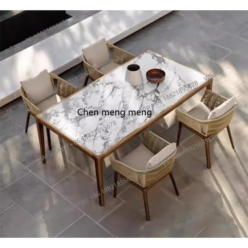 Уличные столы и стулья для патио, высококачественный обеденный стол из тикового дерева и каменной плиты для виллы, уличная мебель для балкона, плетеная мебель из ротанга.
Уличные столы и стулья для патио, высококачественный обеденный стол из тикового дерева и каменной плиты для виллы, уличная мебель для балкона, плетеная мебель из ротанга.