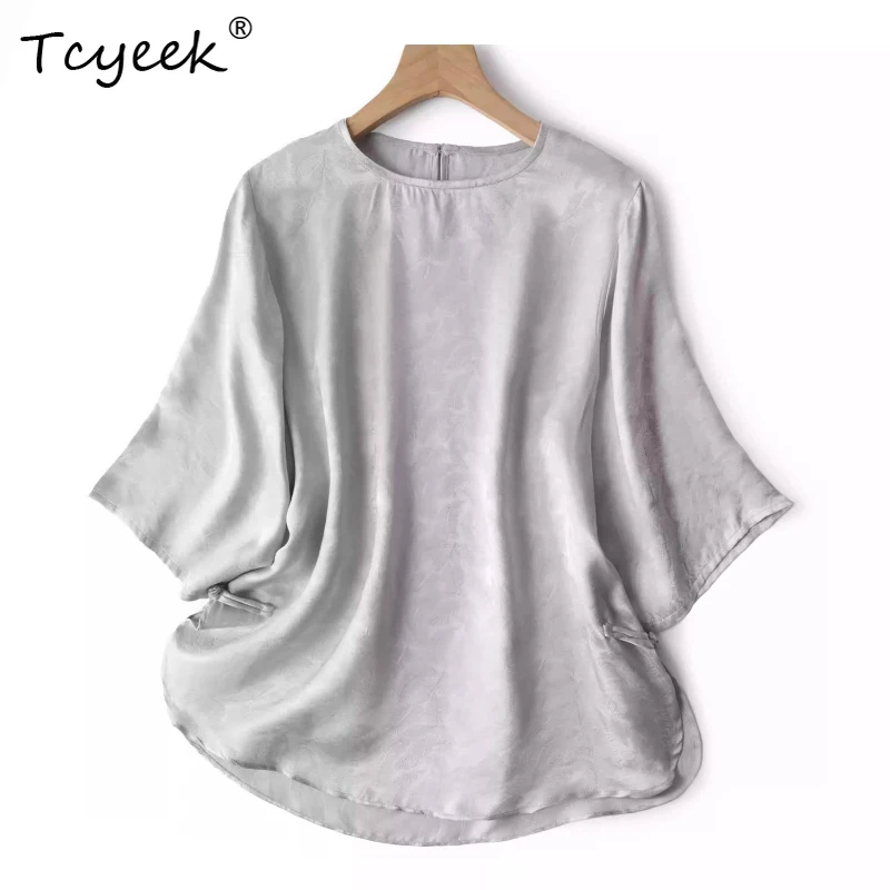 Tcyeek 100% тутовый шелк, летняя тонкая новая однотонная женская футболка в китайском стиле с круглым вырезом и рукавом три четверти Топ Женский
Tcyeek 100% тутовый шелк, летняя тонкая новая однотонная женская футболка в китайском стиле с круглым вырезом и рукавом три четверти Топ Женский