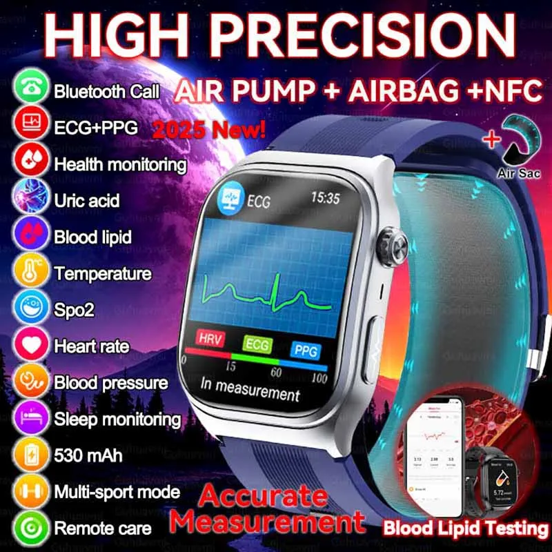 2025 New Luxury High-End Air Pump Airbag Blood Pressure Smart Watch Mens Lipid ECG Heart Rate Health Monitor Smart Bracelets NFC
2025 New Luxury High-End Air Pump Airbag Blood Pressure Smart Watch Mens Lipid ECG Heart Rate Health Monitor Smart Bracelets NFC