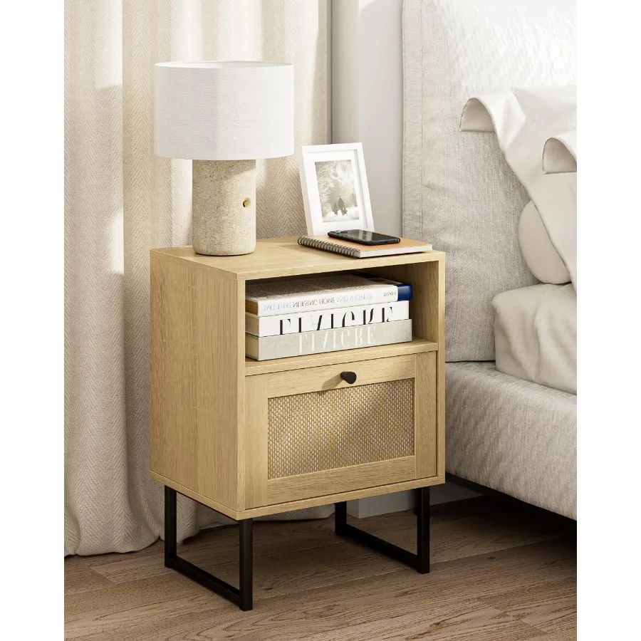 Rattan Nightstand Modern Boho Farmhouse Wood Bedside Table with Storage Drawer and Open Shelf Small Black Frame Side End Table
Rattan Nightstand Modern Boho Farmhouse Wood Bedside Table with Storage Drawer and Open Shelf Small Black Frame Side End Table