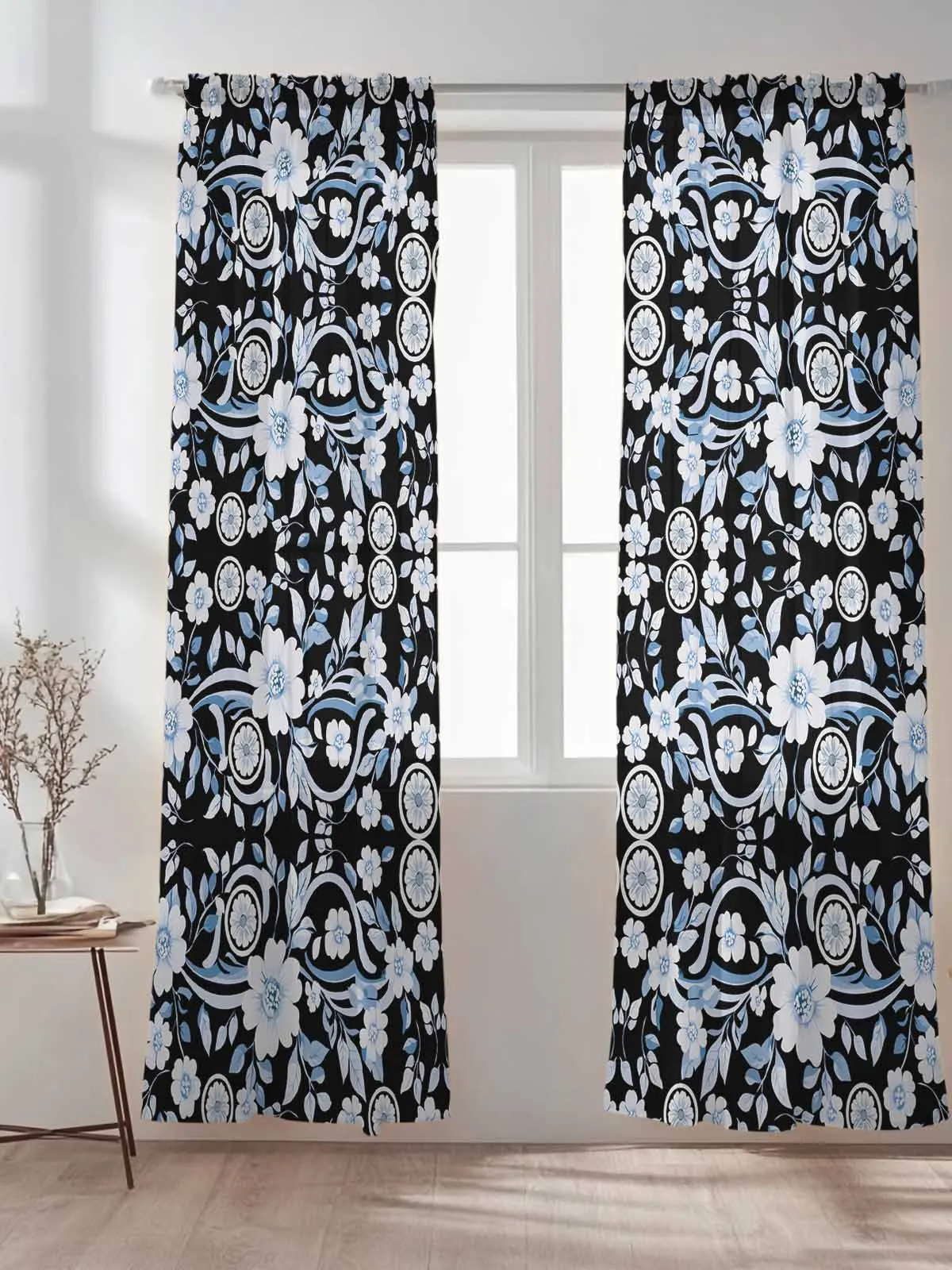 Pastoral Pattern Black Background Vintage Voile Sheer Window Drapes Curtains for Bedroom Living Room
Pastoral Pattern Black Background Vintage Voile Sheer Window Drapes Curtains for Bedroom Living Room