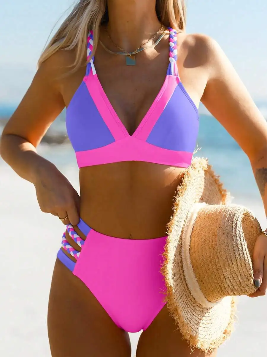Women Colorblock Bikini Set Strappy Sides Crisscross Back High Waist Two Piece Swimsuit Summer Vacation
Women Colorblock Bikini Set Strappy Sides Crisscross Back High Waist Two Piece Swimsuit Summer Vacation