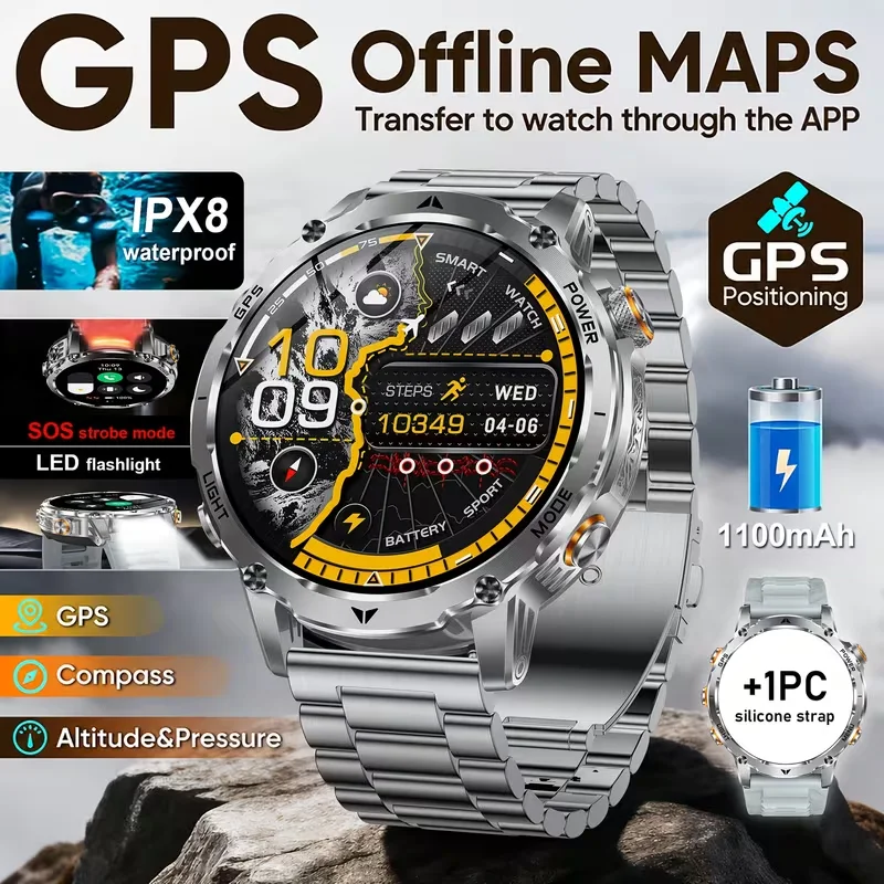 1.7" HD GPS 2026smart outdoor sports watch,with 1100mAh.Dual red-white LED flashlight,compass,altimeter ,barometer,100+ sports
1.7" HD GPS 2026smart outdoor sports watch,with 1100mAh.Dual red-white LED flashlight,compass,altimeter ,barometer,100+ sports