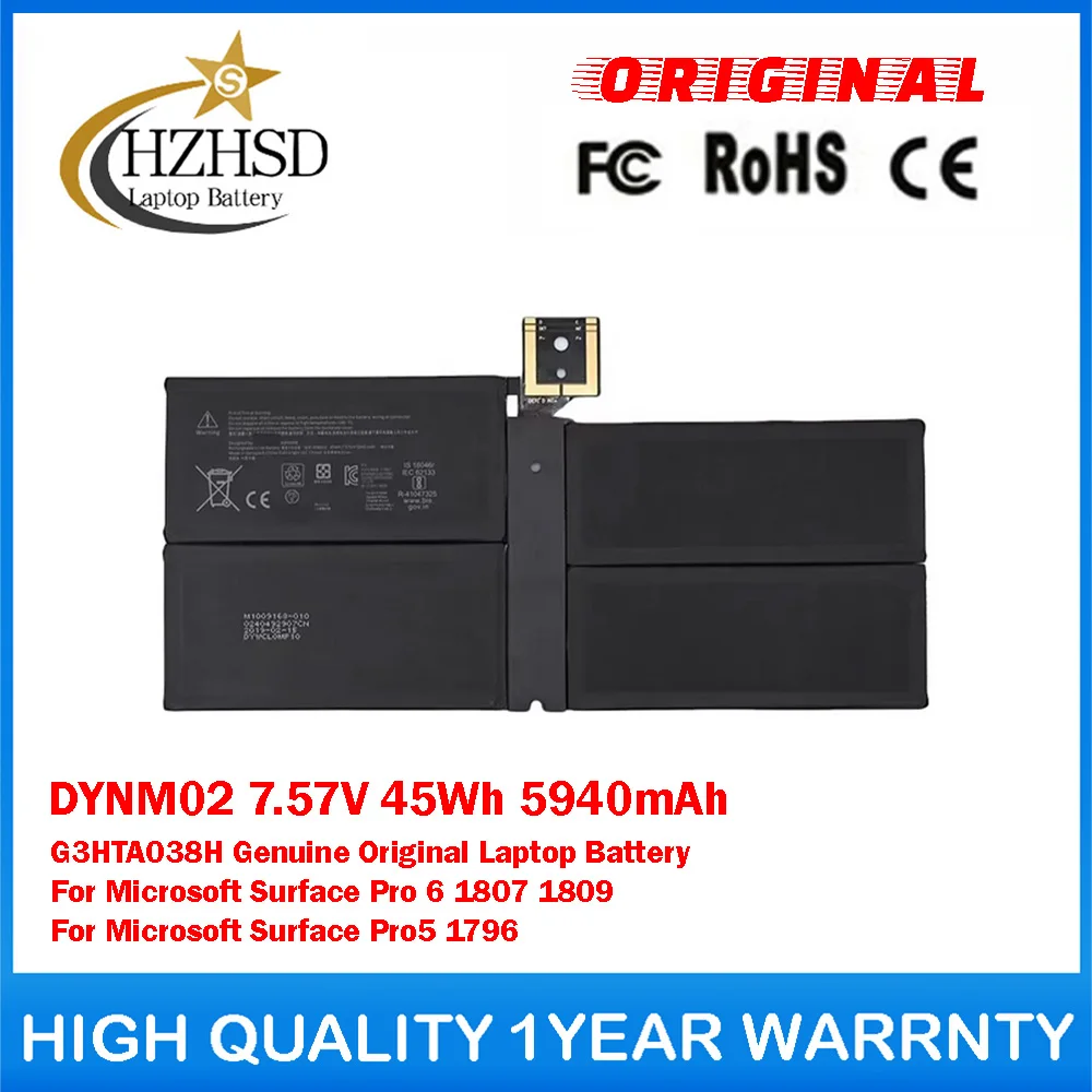 DYNM02 7.57V 45Wh 5940mAh G3HTA038H Genuine Original Replacement Laptop Battery For Microsoft Surface Pro 6 1807 1809 Pro5 1796
DYNM02 7.57V 45Wh 5940mAh G3HTA038H Genuine Original Replacement Laptop Battery For Microsoft Surface Pro 6 1807 1809 Pro5 1796