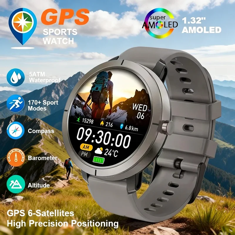 Умные часы с GPS, 1.32-дюймовым AMOLED-экраном, 200 циферблатами, Bluetooth-звонками, водонепроницаемостью 5ATM, 170 спортивными режимами, компасом, барометром и измерением высоты
Умные часы с GPS, 1.32-дюймовым AMOLED-экраном, 200 циферблатами, Bluetooth-звонками, водонепроницаемостью 5ATM, 170 спортивными режимами, компасом, барометром и измерением высоты