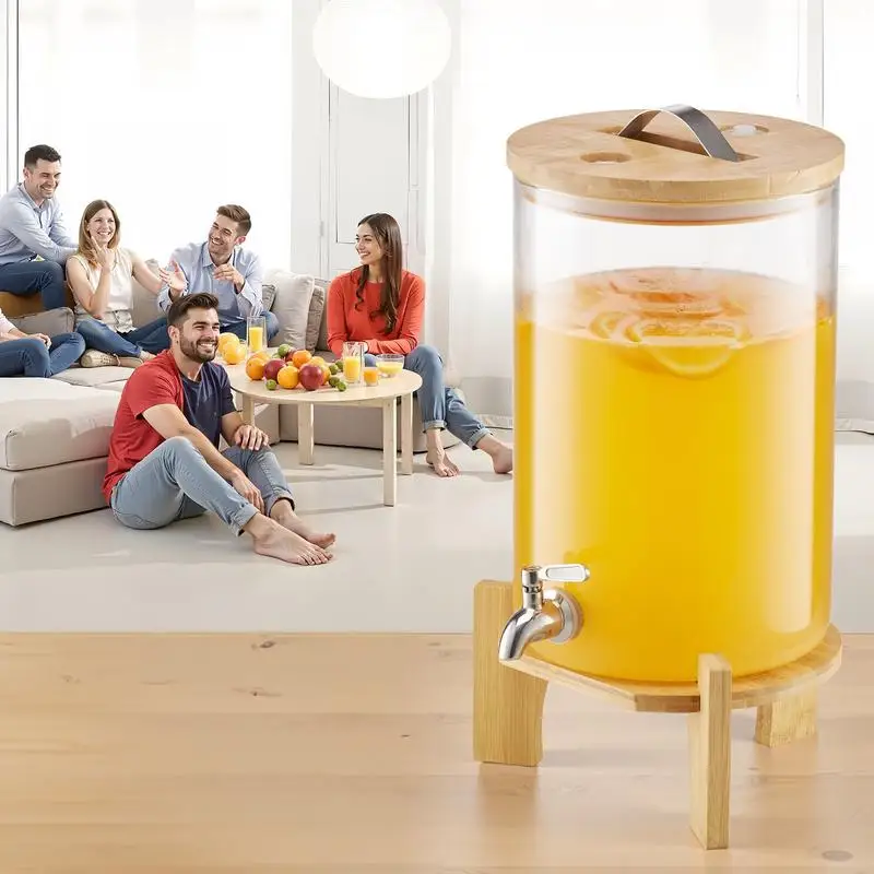 Beverage dispenser (1 x 8 L) for parties, juice dispenser (made of glass) with drip-proof tap & wooden stand, water dispenser for restaurants, parties, lemonade, iced tea, homemade drinks dispenser
Beverage dispenser (1 x 8 L) for parties, juice dispenser (made of glass) with drip-proof tap & wooden stand, water dispenser for restaurants, parties, lemonade, iced tea, homemade drinks dispenser