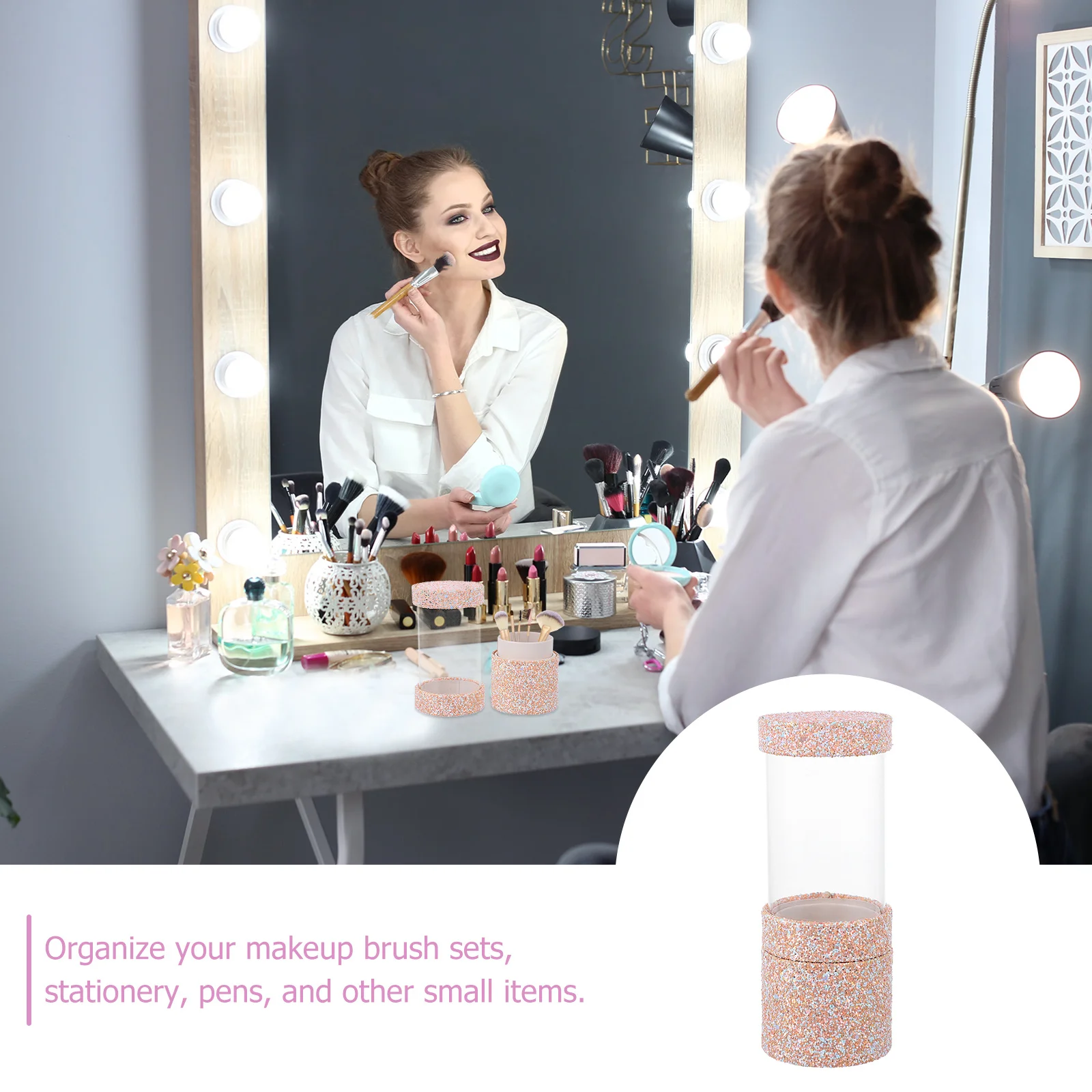 Makeup Brush Holder Two-Cup Storage Set For Makeup Tools Organizer Brushes Desktop Organizer Case Container
Makeup Brush Holder Two-Cup Storage Set For Makeup Tools Organizer Brushes Desktop Organizer Case Container