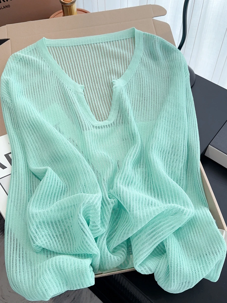 Летний женский топ Dopne Color System Lazy Sle из ледяного шелка с вырезами, свободного кроя, мятного цвета, с длинными рукавами
Летний женский топ Dopne Color System Lazy Sle из ледяного шелка с вырезами, свободного кроя, мятного цвета, с длинными рукавами