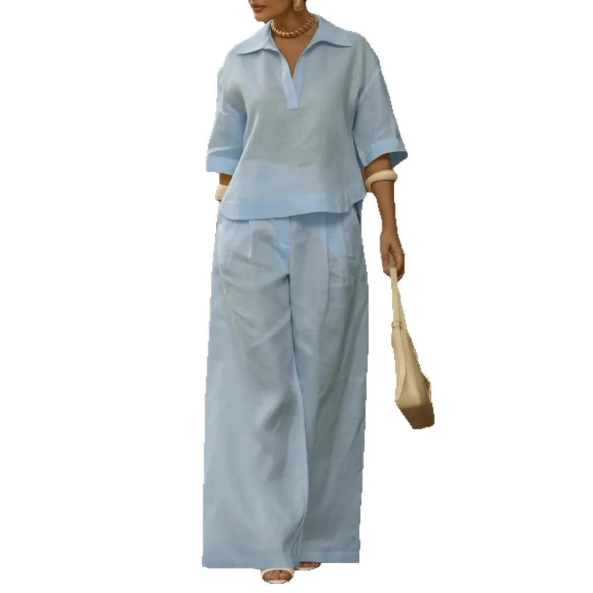 2026 New Spring Women's Casual Loose Two Piece Set Women's V-neck Half Sleeve Shirt High Waist Wide Leg Pants Set Women's
2026 New Spring Women's Casual Loose Two Piece Set Women's V-neck Half Sleeve Shirt High Waist Wide Leg Pants Set Women's