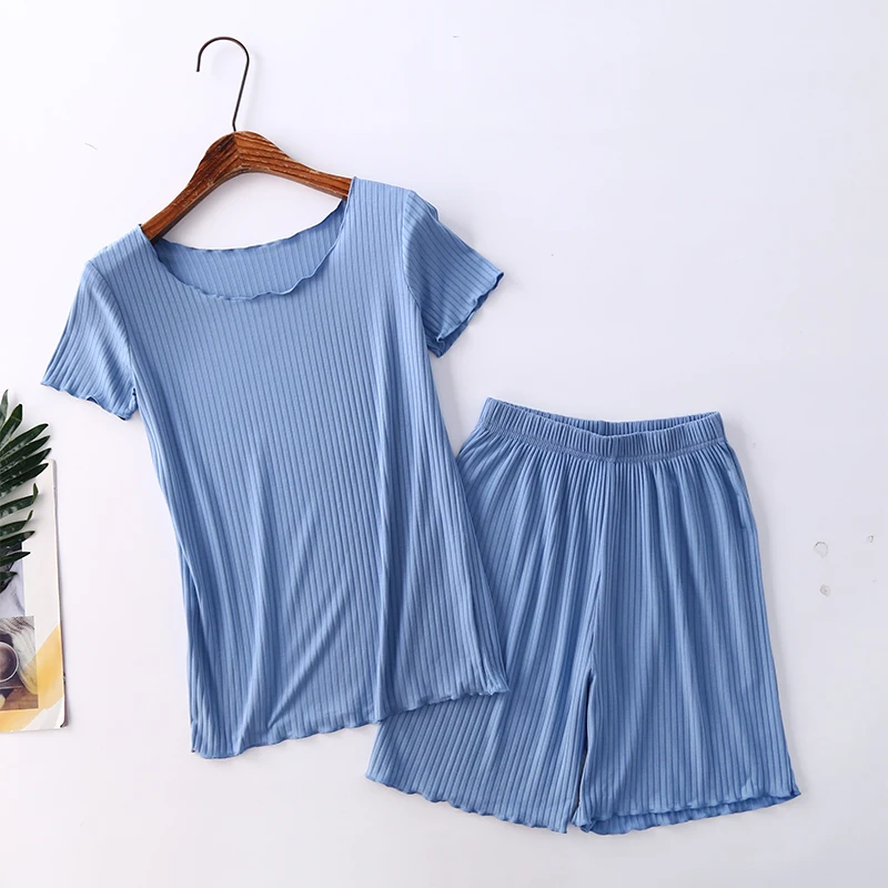 Modal Sleepwear Set Women Summer Short Sleeve T-Shirt Trim Top Shorts Pajamas Casual Two-Piece Home Clothes Cotton Blend
Modal Sleepwear Set Women Summer Short Sleeve T-Shirt Trim Top Shorts Pajamas Casual Two-Piece Home Clothes Cotton Blend