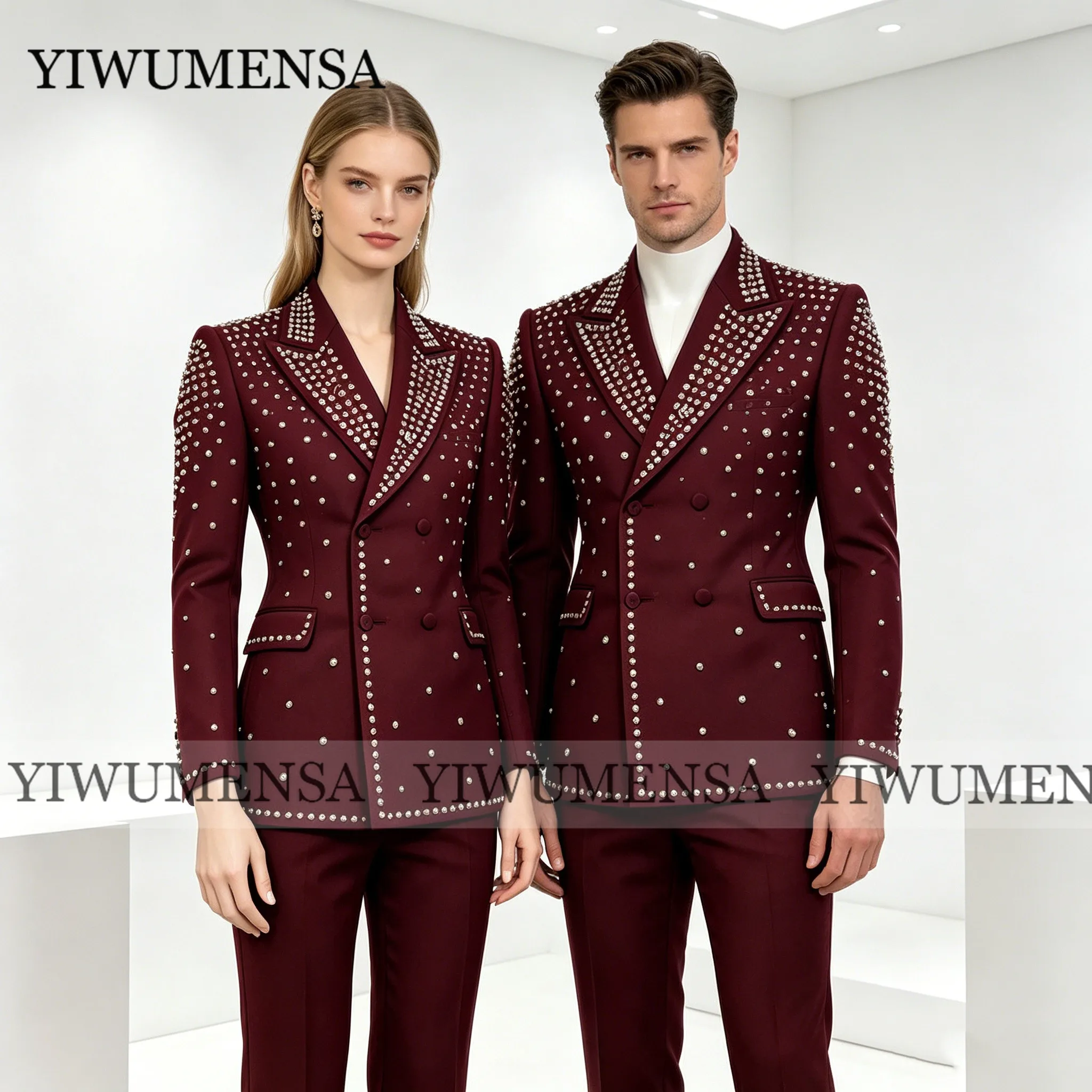 Male Fashion Diamond Beaded Suit Man Double Breasted Jacket Pants 2 Piece Sets Groom Formal Wear Tuxedos Custommized Man Outfits
Male Fashion Diamond Beaded Suit Man Double Breasted Jacket Pants 2 Piece Sets Groom Formal Wear Tuxedos Custommized Man Outfits