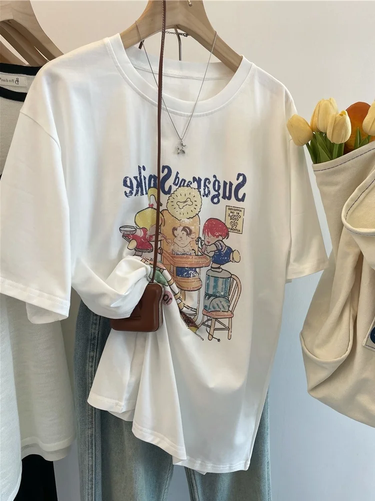 plus Size 300 Pounds White Fun Cartoon Print Short Sleeve T-Shirt Women Summer Pure Cotton round Neck Loose Top Korean Style ...
plus Size 300 Pounds White Fun Cartoon Print Short Sleeve T-Shirt Women Summer Pure Cotton round Neck Loose Top Korean Style ...