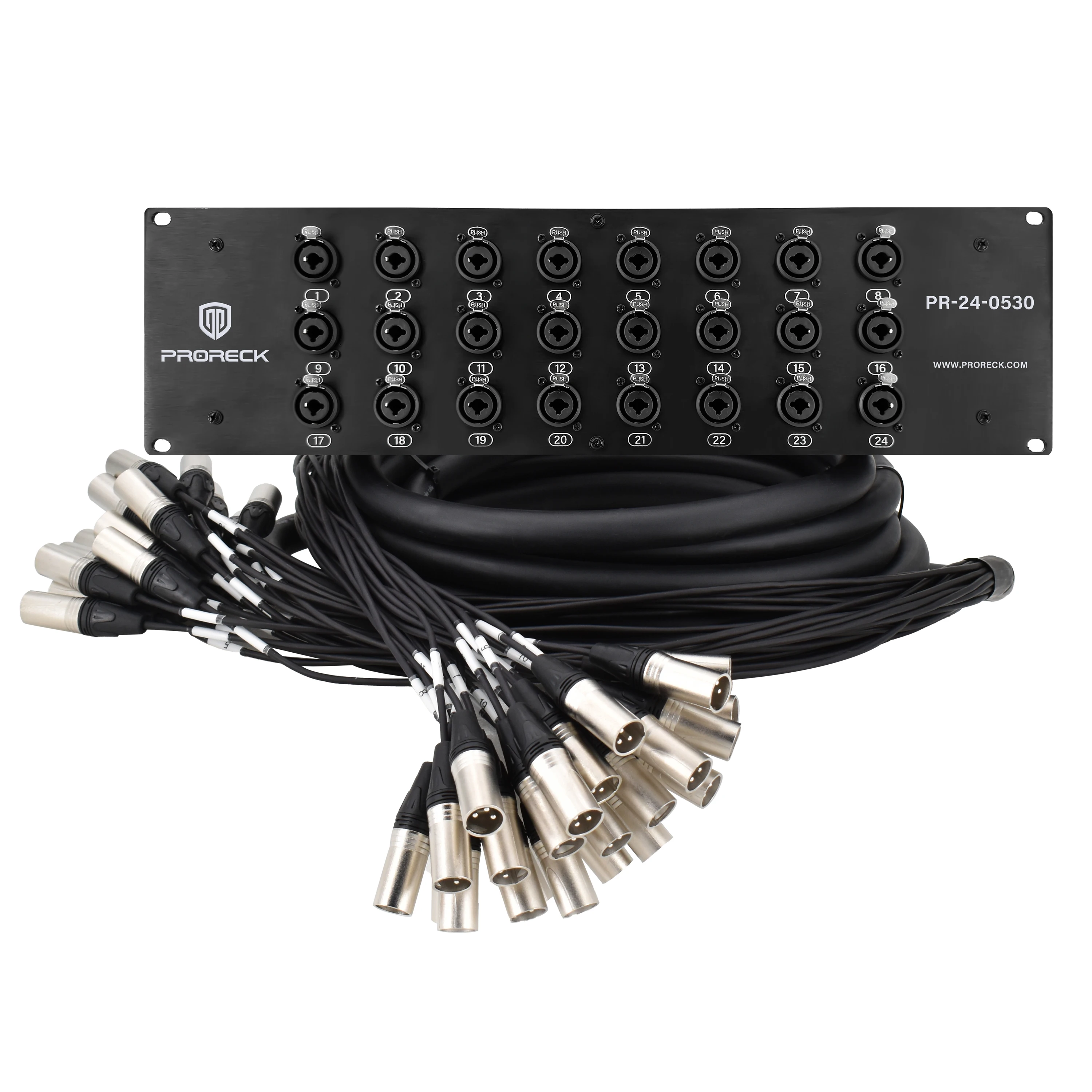 PRORECK 24-Channel Rack-Mount XLR TRS Combo Splitter Snake Cables Set 5ft*30ft for Audio Engineering