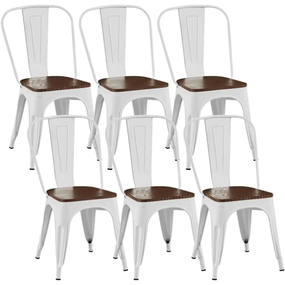 Set of 6 Stackable Industrial Style Metal Dining Chairs with Wooden Seats, Suitable for Outdoor Use, White
Set of 6 Stackable Industrial Style Metal Dining Chairs with Wooden Seats, Suitable for Outdoor Use, White