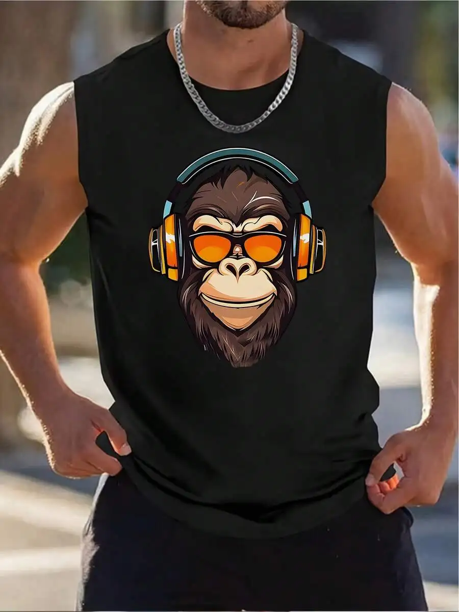 Mens Black Tank Top With Monkey Graphic Wearing Headphones And Sunglasses
Mens Black Tank Top With Monkey Graphic Wearing Headphones And Sunglasses