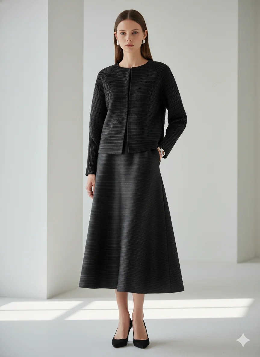 Miyake Pleated 2026 Autumn Spring New Blue Long Sleeve T-shirt Pleated Solid Color Fashion Half-body Skirt Top Women Wear Set
Miyake Pleated 2026 Autumn Spring New Blue Long Sleeve T-shirt Pleated Solid Color Fashion Half-body Skirt Top Women Wear Set