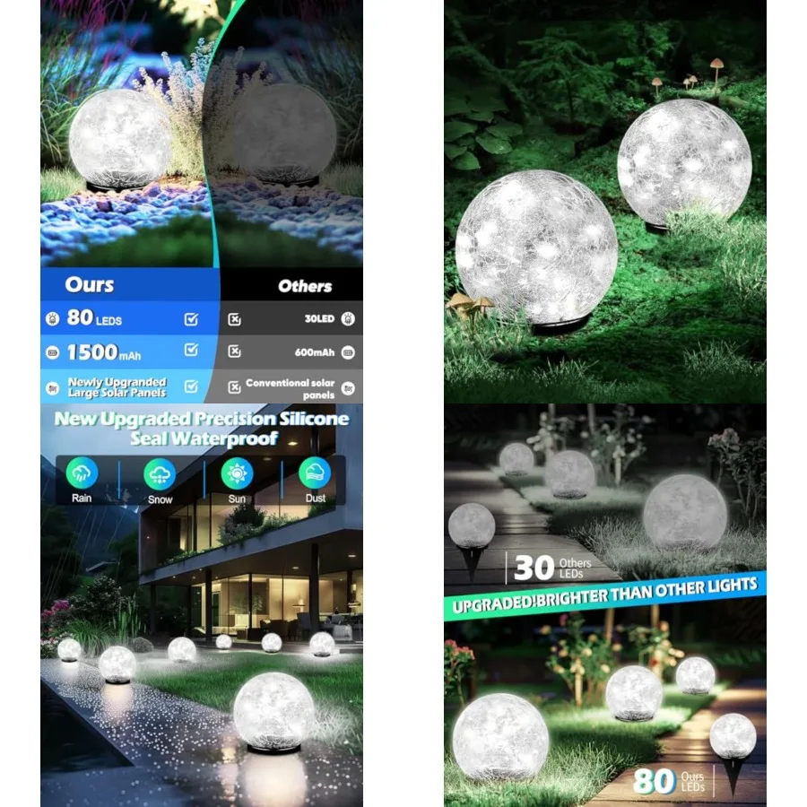 Garden Solar Ball Lights Outdoor Waterproof, 80 LED Cracked Glass Globe Ground Lights for Path Yard Patio Lawn, Outdoor Decorat
Garden Solar Ball Lights Outdoor Waterproof, 80 LED Cracked Glass Globe Ground Lights for Path Yard Patio Lawn, Outdoor Decorat
