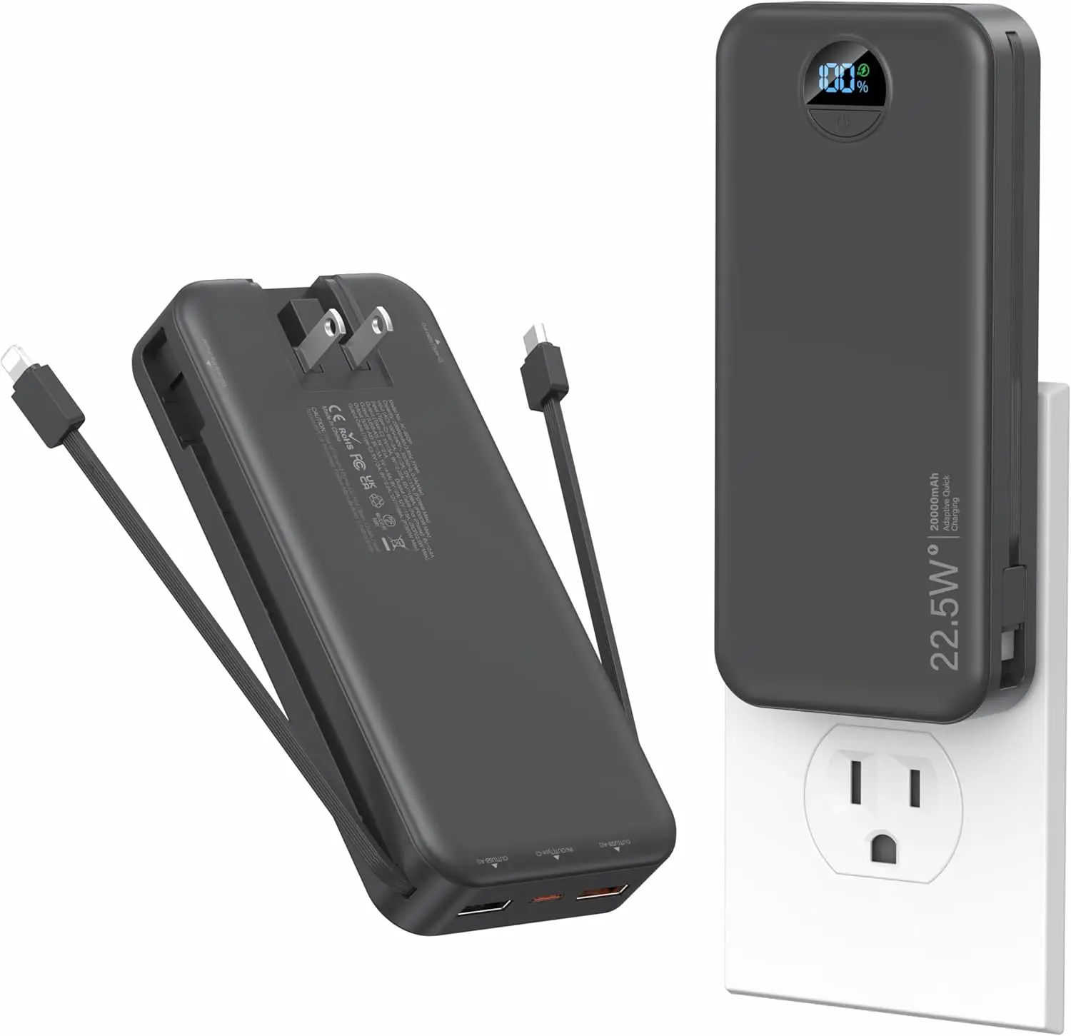Портативное зарядное устройство с сетевым адаптером, внешний аккумулятор USB-C с быстрой зарядкой 20000 мАч, встроенные кабели, цифровой дисплей для iPhone и Android
Портативное зарядное устройство с сетевым адаптером, внешний аккумулятор USB-C с быстрой зарядкой 20000 мАч, встроенные кабели, цифровой дисплей для iPhone и Android