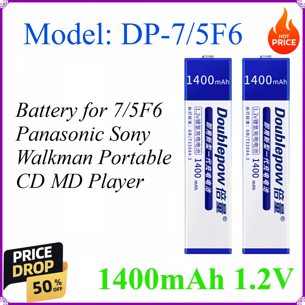 7/5F6 67F6 1400mAh Ni-MH Battery 1.2V Rechargeable Lithium Batteries 7/5F6 Cell for Panasonic Sony Walkman Portable CD MD Player
7/5F6 67F6 1400mAh Ni-MH Battery 1.2V Rechargeable Lithium Batteries 7/5F6 Cell for Panasonic Sony Walkman Portable CD MD Player