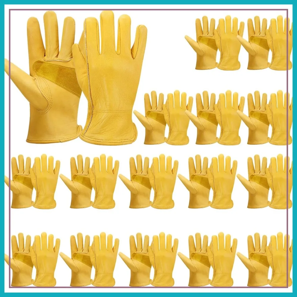16 Pairs Men's Cowhide Leather Gardening Gloves with Reinforced Palm, Stretchable Wrist - Medium, Yellow for Wood Cutting, Construction, Driving, Garden Work
16 Pairs Men's Cowhide Leather Gardening Gloves with Reinforced Palm, Stretchable Wrist - Medium, Yellow for Wood Cutting, Construction, Driving, Garden Work