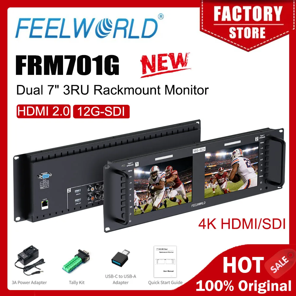 FEELWORLD FRM701G Dual 7" 3RU Rackmount Monitor 12G-SDI 4K HDMI 1920x1200 IPS
FEELWORLD FRM701G Dual 7" 3RU Rackmount Monitor 12G-SDI 4K HDMI 1920x1200 IPS