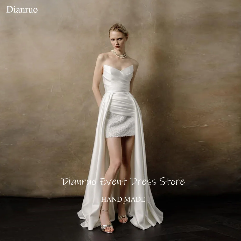Dianruo Exquisite High Low Hem Wedding Dress Sweetheart Romantic Vestidos De Novia Satin Sleeveless свадебное платье Customized
Dianruo Exquisite High Low Hem Wedding Dress Sweetheart Romantic Vestidos De Novia Satin Sleeveless свадебное платье Customized