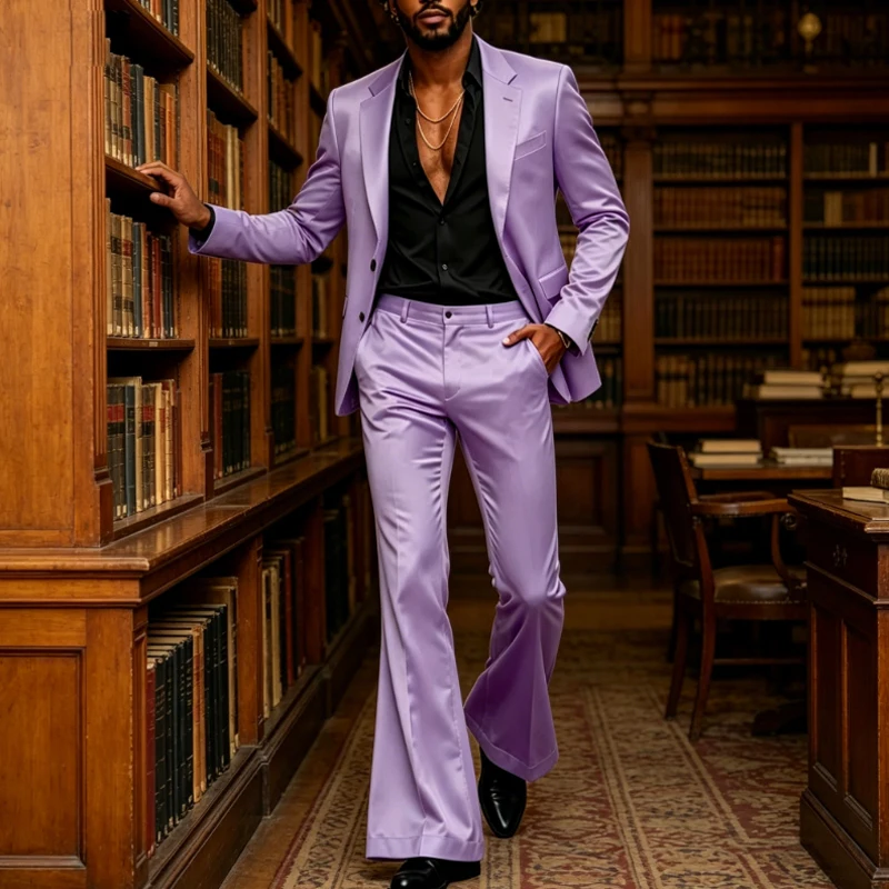 Luxury Men's Satin Suit 2 Piece Notch Lapel 2 Button Blazer Shiny Wide Leg Flared Pants Set Formal Tuxedo For Prom Wedding Party
Luxury Men's Satin Suit 2 Piece Notch Lapel 2 Button Blazer Shiny Wide Leg Flared Pants Set Formal Tuxedo For Prom Wedding Party